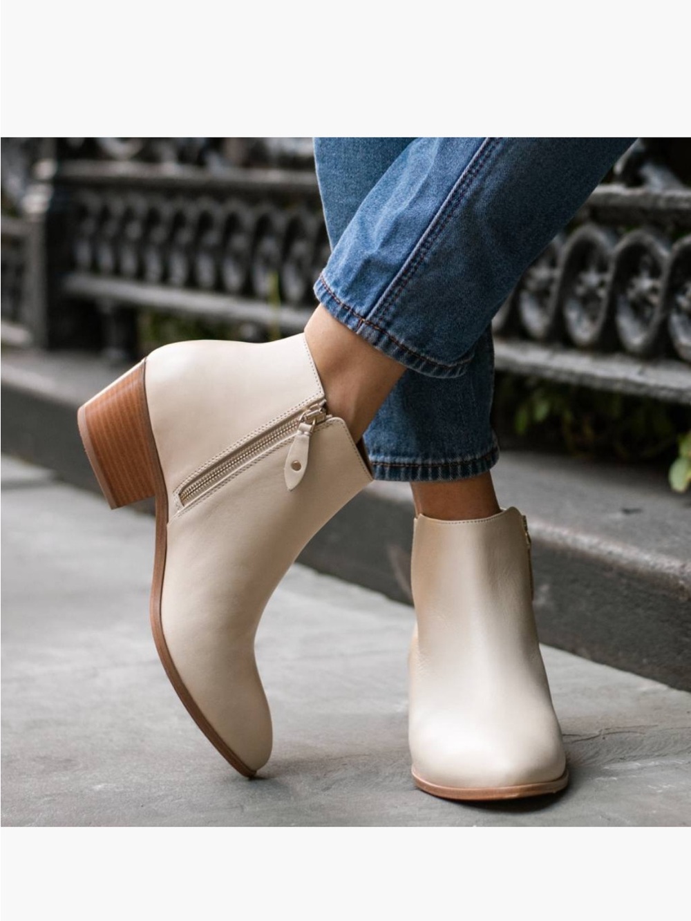 Thursday Boots Downtown Cream Leather Ankle Boots